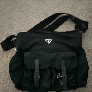 Authentic Prada zip buckle messenger bag tessuto